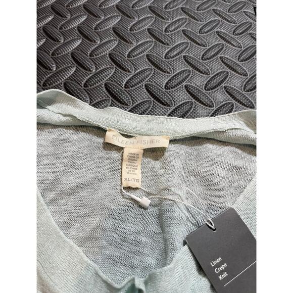 Eileen Fisher Mint Green‎ Jewel Short Sleeve Cardigan Button Down Linen Size XL - Picture 3 of 9